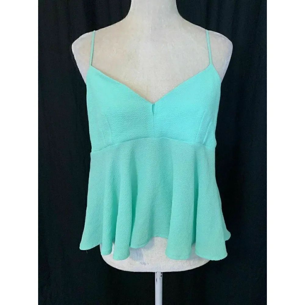 zara wb collection Womens Solid Seafoam Green V Neck Tank Top Cami Large